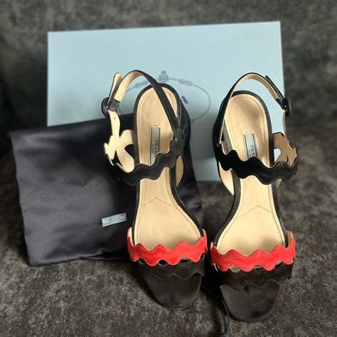 prada scalloped suede heels|Prada block heel boots.